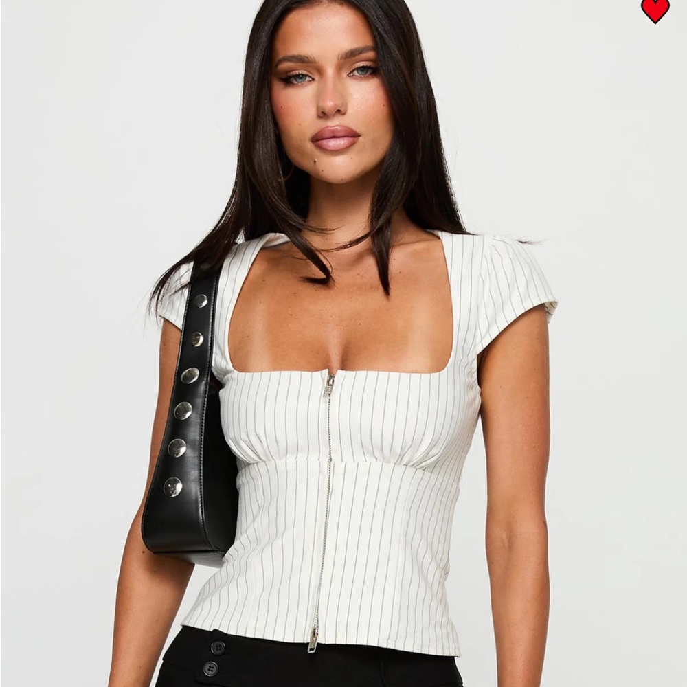 Princess Polly Santa Cruz Zip Through Top Pinstripe